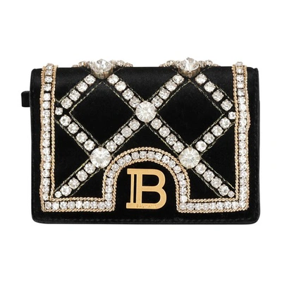 Shop Balmain B-buzz Velvet And Pearl Card Holder In Black