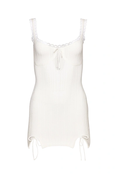 Shop Danielle Guizio Ny Dainty Lace Knit Mini Dress In White