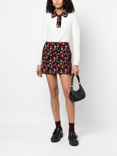 Shop Barrie Floral-print Cashmere Miniskirt In Black