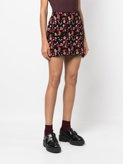 Shop Barrie Floral-print Cashmere Miniskirt In Black