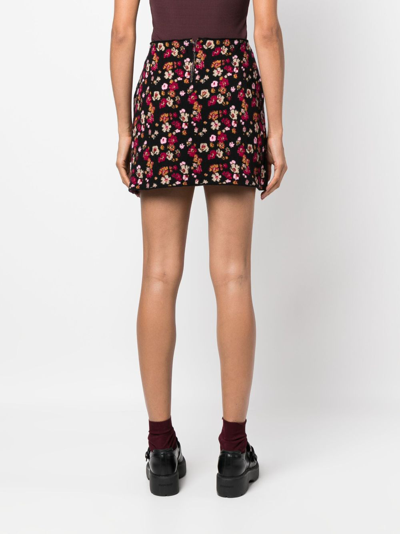 Shop Barrie Floral-print Cashmere Miniskirt In Black