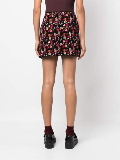 Barrie Floral-print Cashmere Miniskirt In Black