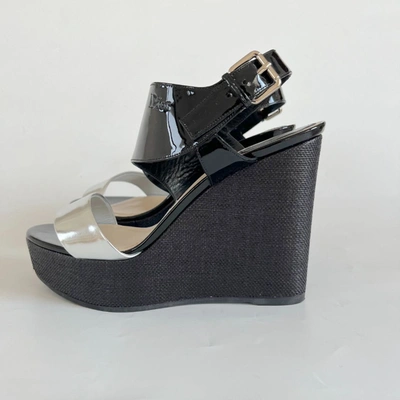 Pre-owned Dior Christian  Silve And Black Wedge Sandals, 41.5