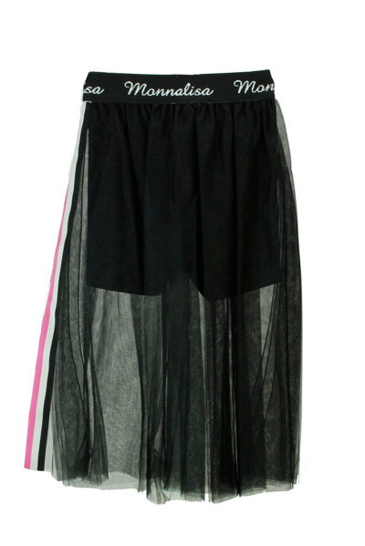 Shop Monnalisa Logo Waist Tulle Skirt In Black
