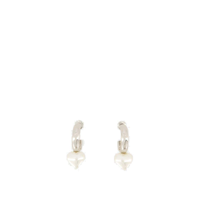 Shop Simone Rocha Pearl Heart Drop Designed Hoop Earrings In Silver