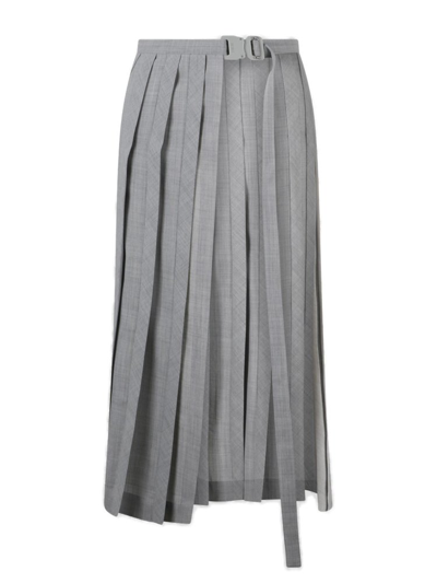 Shop Dior Belted Pleated Skirt In Grey