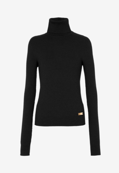 Shop Balmain Fine Knit Turtleneck Sweater In Black
