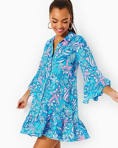 Shop Lilly Pulitzer Linley Collared Cover-up In Amalfi Blue Sound The Sirens