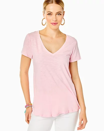 Shop Lilly Pulitzer Etta V-neck Cotton Top In Calla Lilly Pink