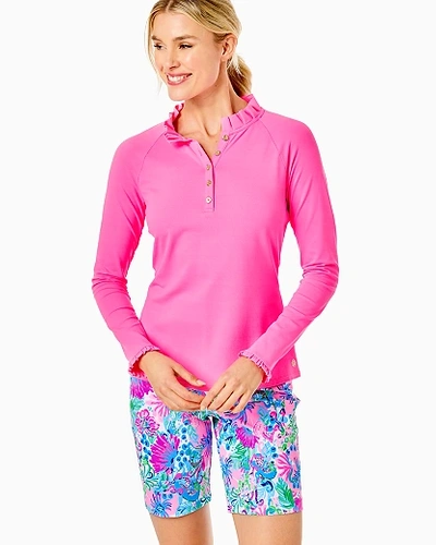Shop Lilly Pulitzer Upf 50+ Luxletic Hutton Polo In Pink Isle