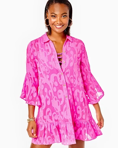 Shop Lilly Pulitzer Linley Cover-up In Plumeria Pink Poly Crepe Swirl Clip