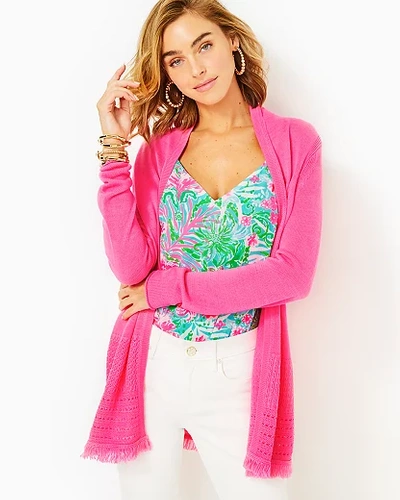 Shop Lilly Pulitzer Noble Fringe Cardigan In Aura Pink