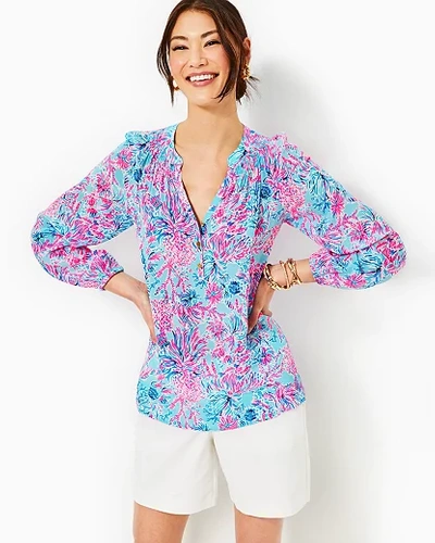 Shop Lilly Pulitzer Elsa Silk Top In Celestial Blue Seek And Sea
