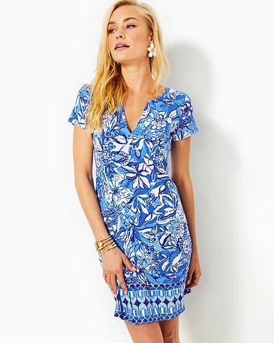 Shop Lilly Pulitzer Upf 50+ Sophiletta Dress In Blue Tang Flocking Fabulous Engineered Dress