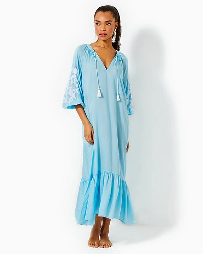Shop Lilly Pulitzer Cheree Long-sleeved Cover-up In Celestial Blue