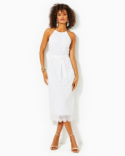 Shop Lilly Pulitzer Bingham Lace Midi Dress In Resort White Scalloped Shell Lace