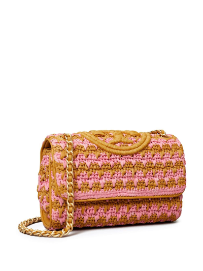 Shop Tory Burch Small Fleming Crochet-knit Shoulder Bag In Pink