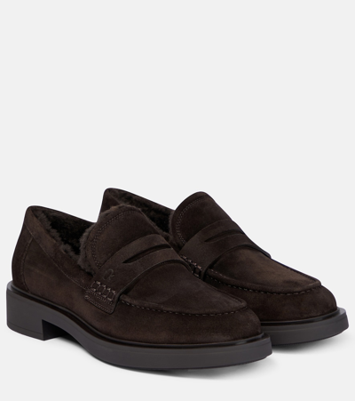 Gianvito Rossi Harris Shearling-lined Suede Loafers In Beige