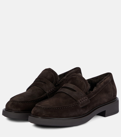 Gianvito Rossi Harris Shearling-lined Suede Loafers In Beige
