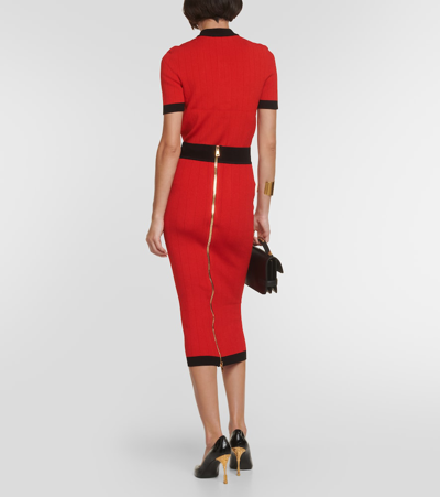 Balmain Red Knitted Midi Skirt With Buttons In Black