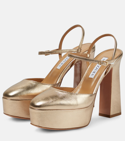 Shop Aquazzura Groove Plateau 120 Leather Platform Pumps In Gold