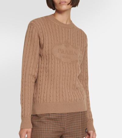 Prada Logo Cashmere Sweater In Brown