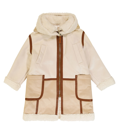 Shop Chloé Kids Faux Shearling-trimmed Coat In Brown