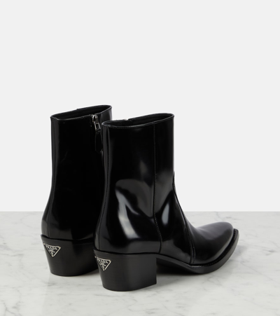 Prada Leather Ankle Boots In Black