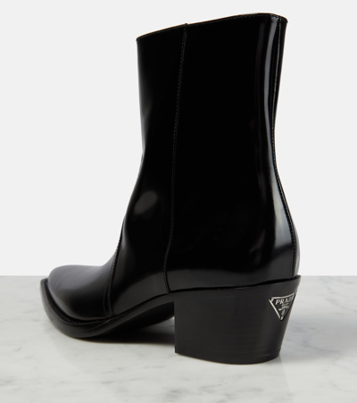 Prada Leather Ankle Boots In Black
