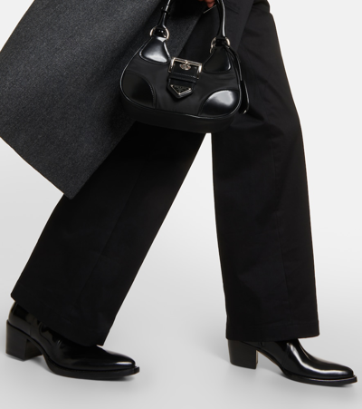 Prada Leather Ankle Boots In Black