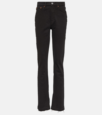 Shop Re/done '70s High-rise Split-hem Bootcut Jeans In Black