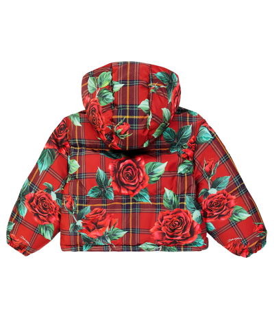 Dolce & Gabbana Floral Tartan Puffer Jacket In Red