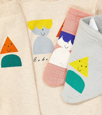 Shop Bobo Choses Baby Funny Friends Cotton-blend Bodysuit, Leggings, And Scarves Set In Beige