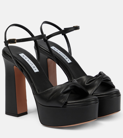 Shop Aquazzura Twist Plateau 120 Leather Platform Sandals In Black