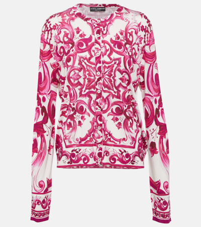 Shop Dolce & Gabbana Majolica Silk Cardigan In Pink
