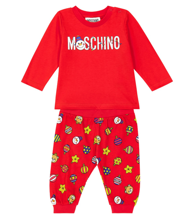 Shop Moschino Baby Printed T-shirt And Pants Set In Red