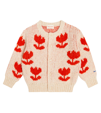 Shop Bobo Choses Retron Flowers Jacquard Cardigan In Beige