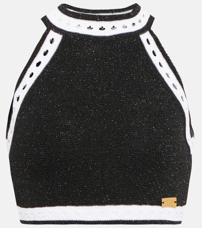 Shop Balmain Halterneck Wool-blend Crop Top In Black