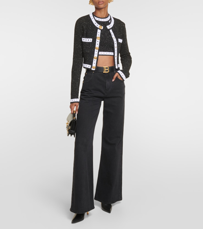 Shop Balmain Halterneck Wool-blend Crop Top In Black