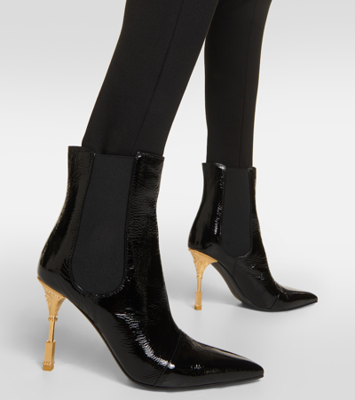 Shop Balmain Patent Leather Ankle Boots In Black