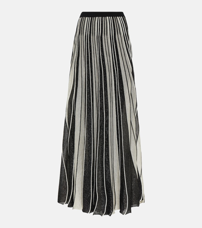 Shop Costarellos Striped Pleated Maxi Skirt In Black