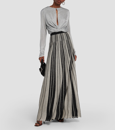 Shop Costarellos Striped Pleated Maxi Skirt In Black