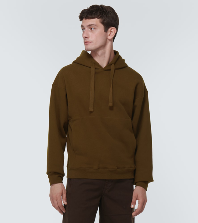 Shop Lemaire Cotton-blend Jersey Hoodie In Brown