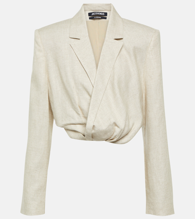Jacquemus La Veste Bahia Cropped Blazer In Beige