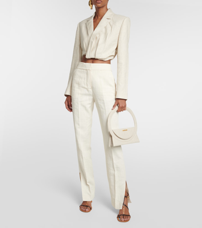 Shop Jacquemus La Veste Bahia Courte Cropped Blazer In Beige