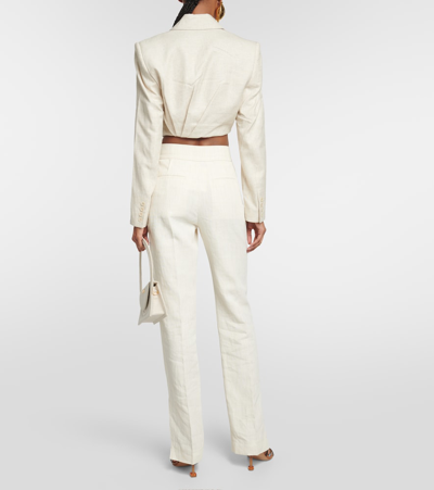 Shop Jacquemus La Veste Bahia Courte Cropped Blazer In Beige