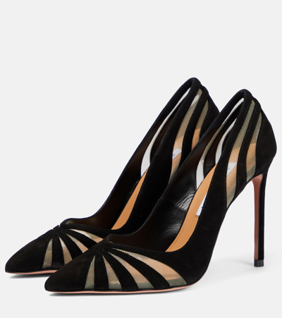 Shop Aquazzura The Spy 105 Suede And Mesh Pumps In Black