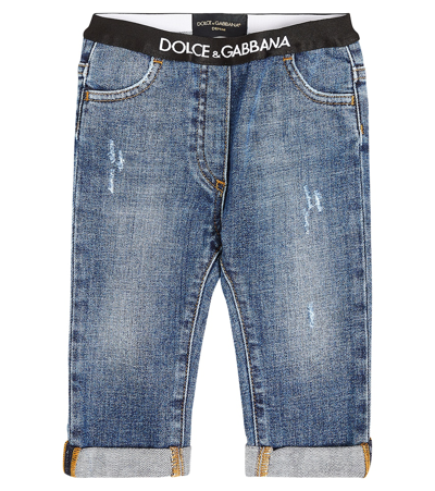 Shop Dolce & Gabbana Baby Distressed High-rise Jeans In Blue