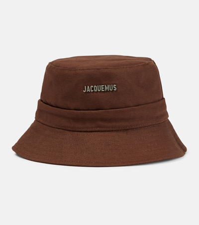 Shop Jacquemus Logo Canvas Bucket Hat In Brown
