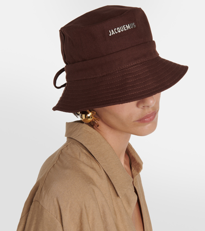 Shop Jacquemus Logo Canvas Bucket Hat In Brown